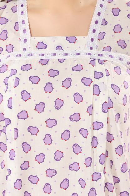 Cute Penguin Feeding Nightdress - Purple