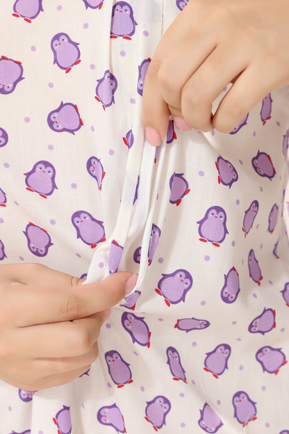Cute Penguin Feeding Nightdress - Purple