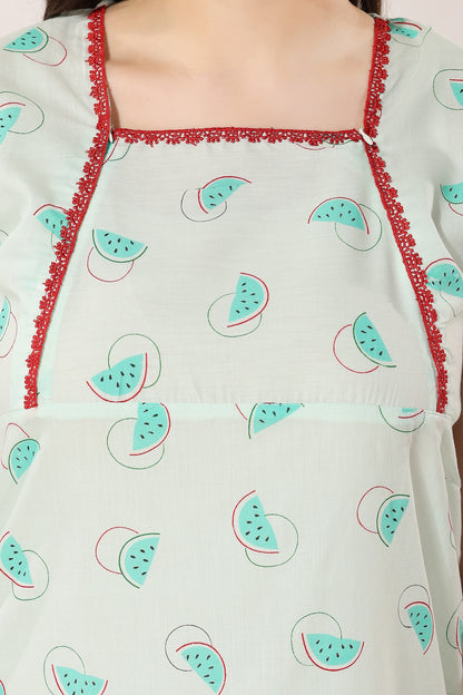 Cute Watermelon Feeding Nightdress - Green