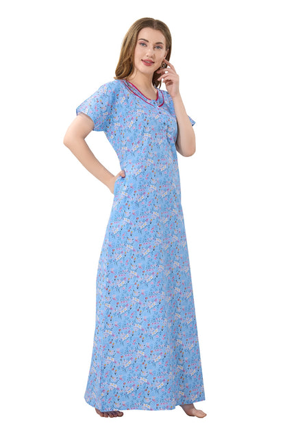 Floral Plus Size Nighty - Blue