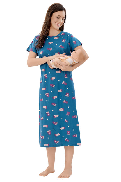 Coffee Mania Maternity Dress - Blue