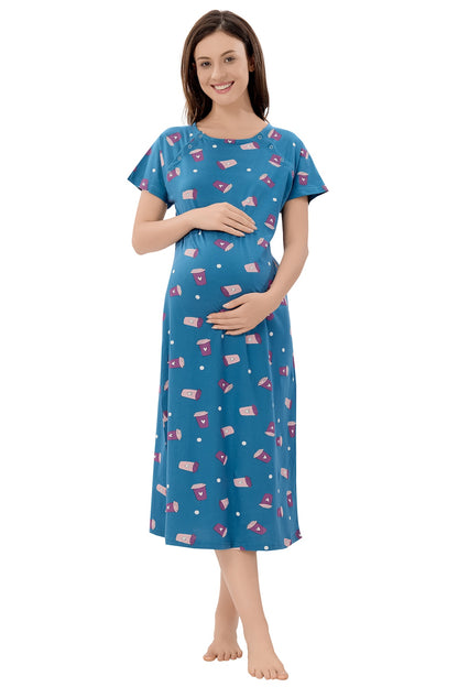 Coffee Mania Maternity Dress - Blue