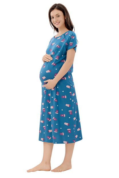 Coffee Mania Maternity Dress - Blue