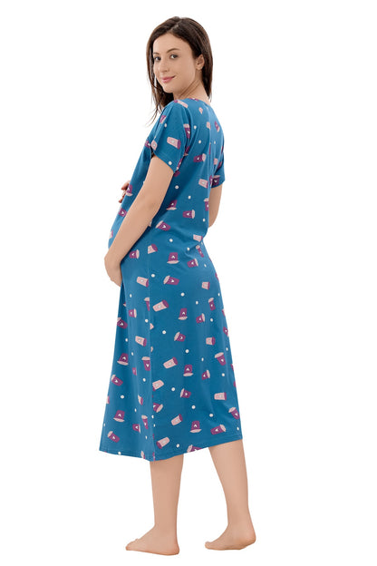 Coffee Mania Maternity Dress - Blue