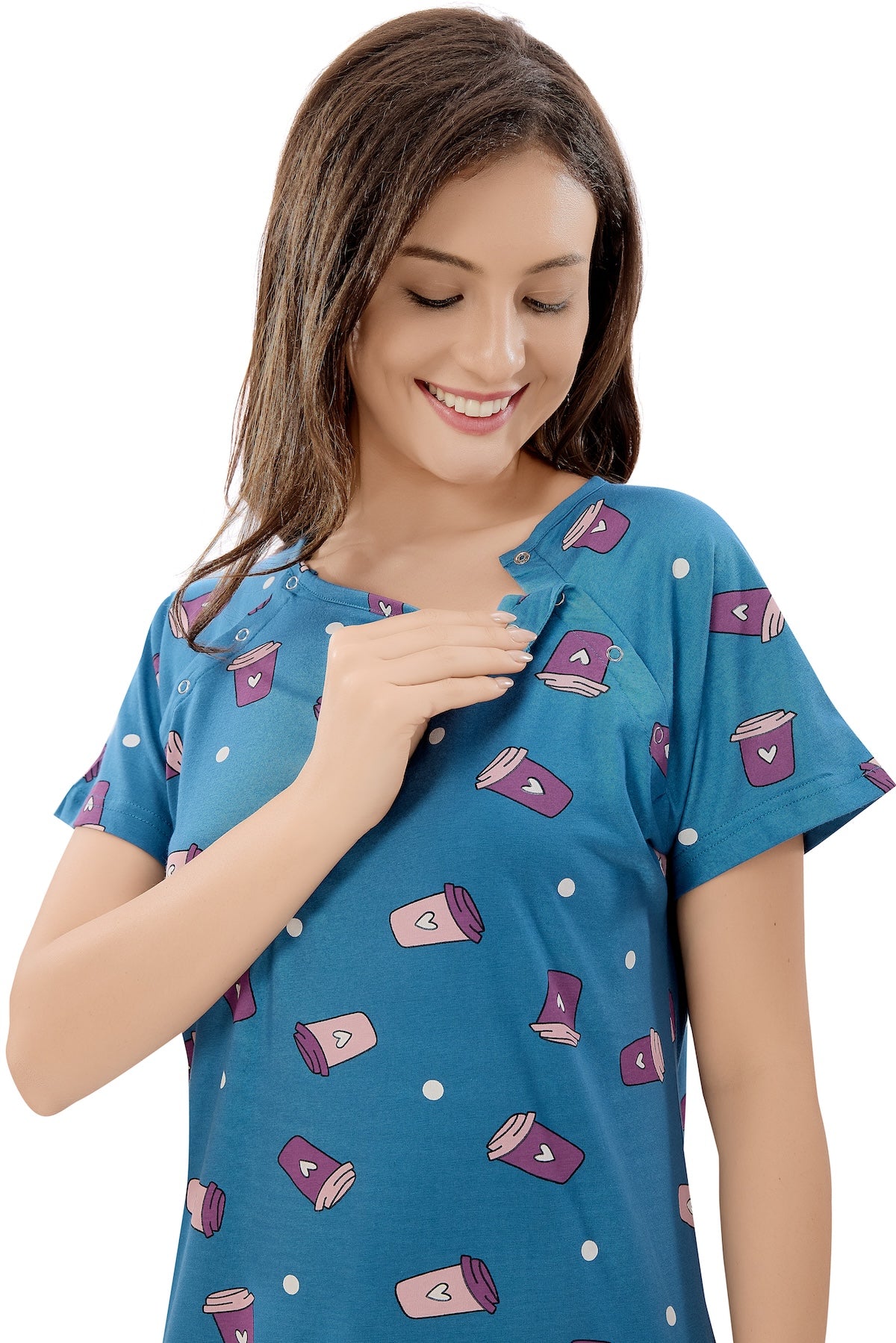 Coffee Mania Maternity Dress - Blue