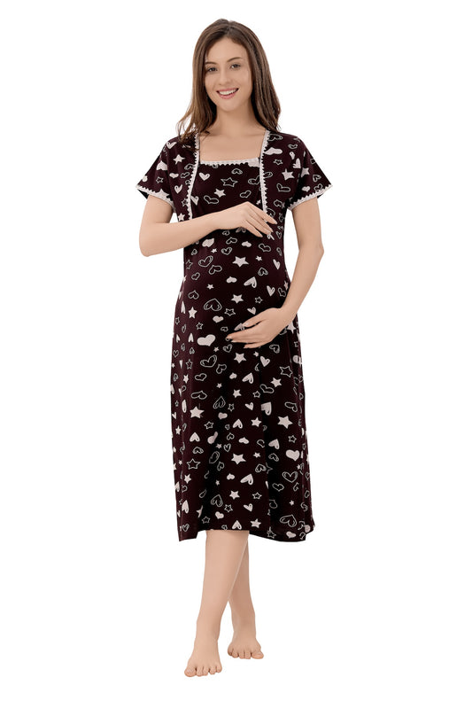 Heart n Star Maternity Dress - Brown