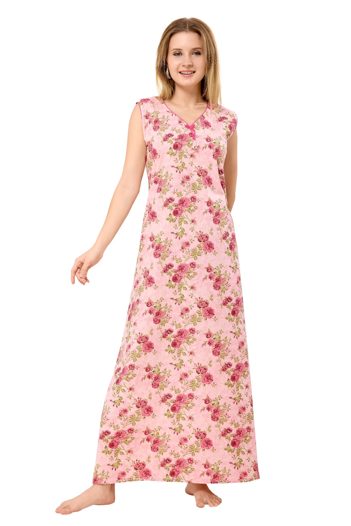 Floral Sleeveless Nighty - Pink
