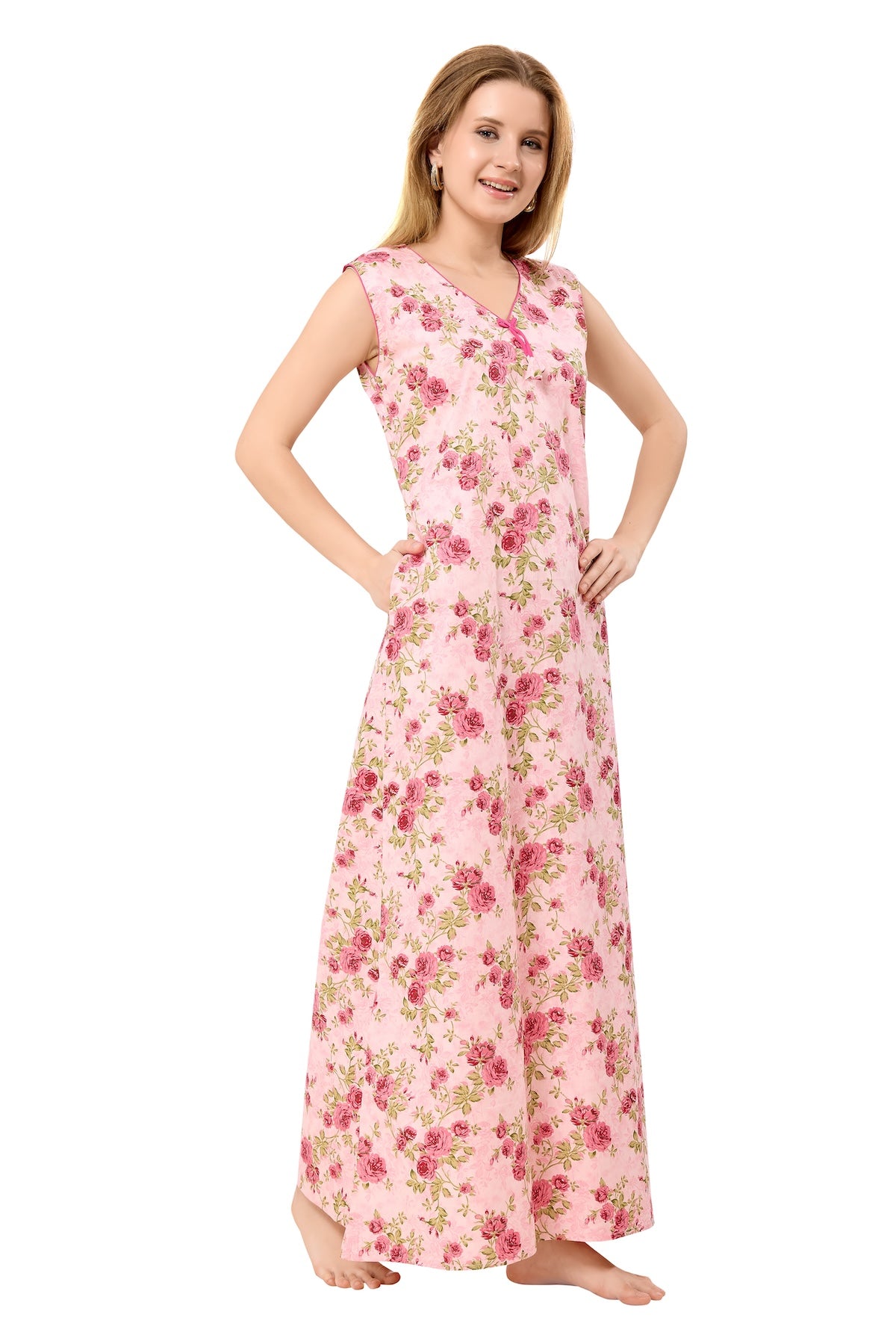 Floral Sleeveless Nighty - Pink