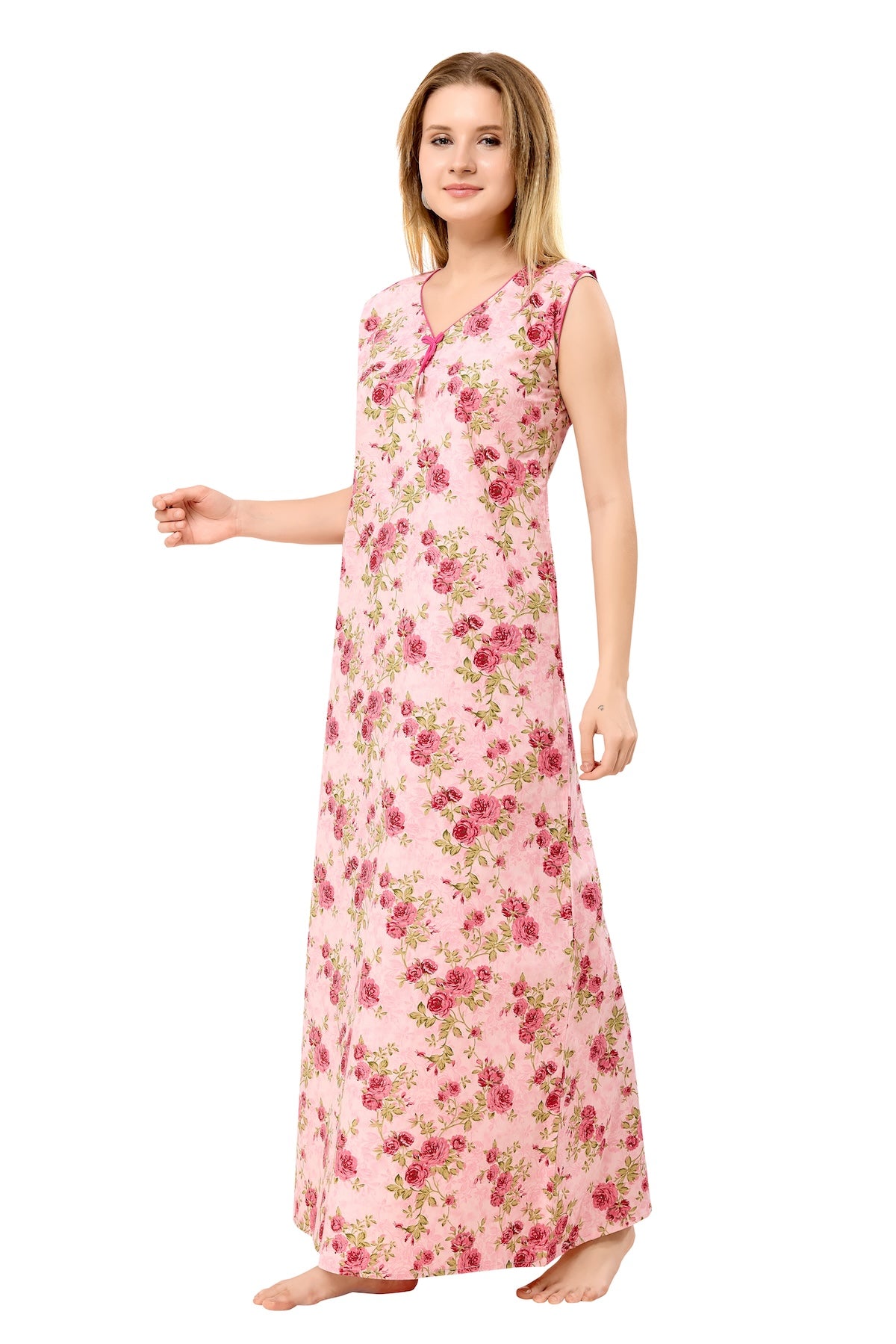 Floral Sleeveless Nighty - Pink