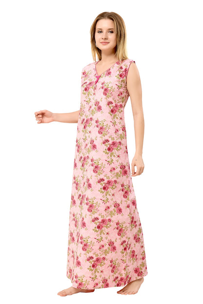 Floral Sleeveless Nighty - Pink