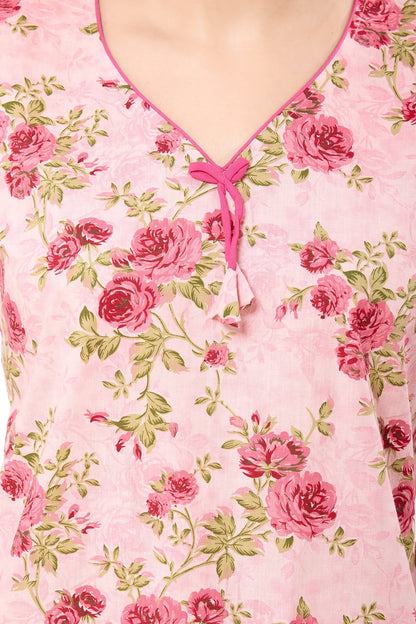 Floral Sleeveless Nighty - Pink