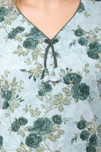Floral Sleeveless Nighty - Green