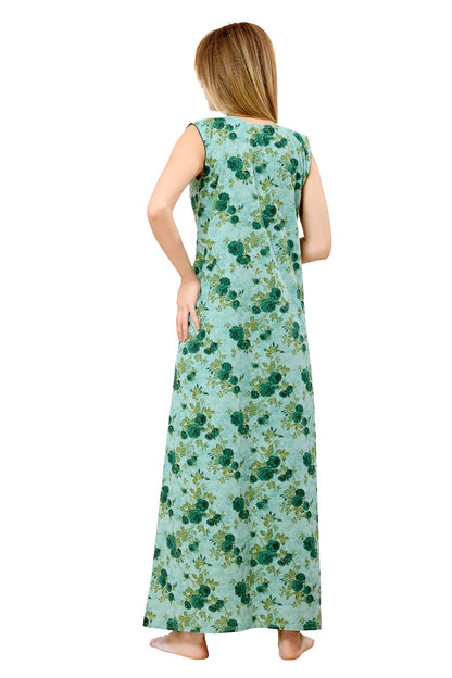Floral Sleeveless Nighty - Green