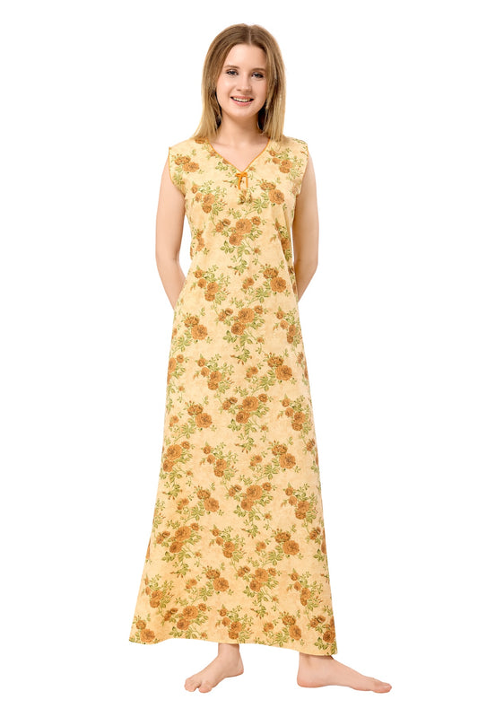 Floral Sleeveless Nighty - Yellow