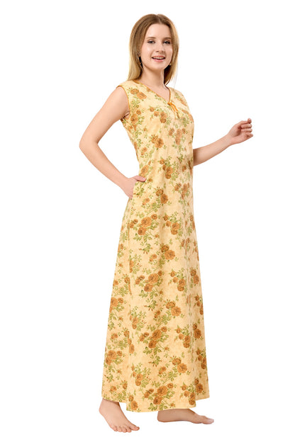 Floral Sleeveless Nighty - Yellow