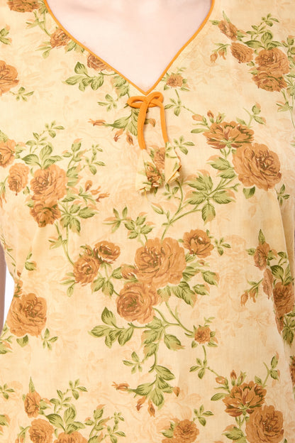 Floral Sleeveless Nighty - Yellow