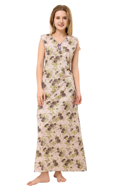 Floral Sleeveless Nighty - Purple