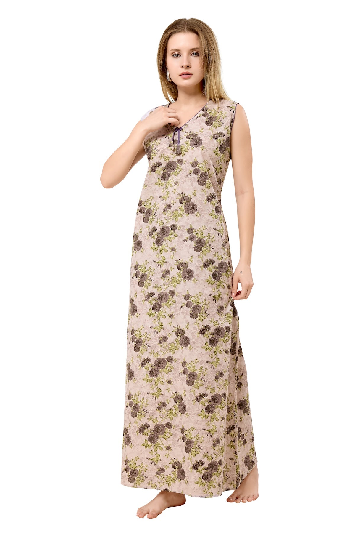 Floral Sleeveless Nighty - Purple