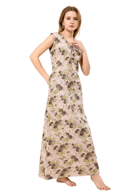 Floral Sleeveless Nighty - Purple