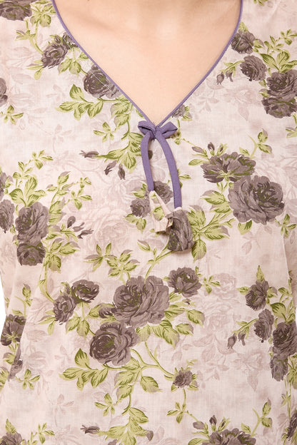 Floral Sleeveless Nighty - Purple