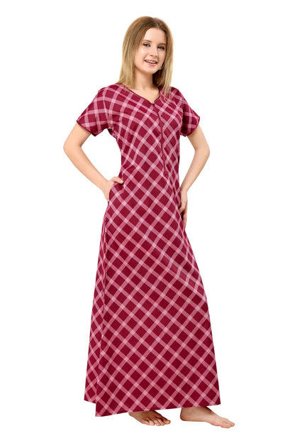 Front Zipper Cotton Night Gown - Pink