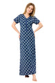 Front Zipper Cotton Night Gown - Blue