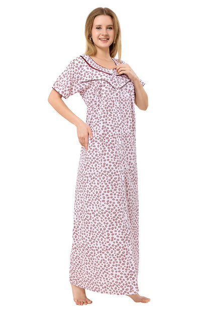 Front Open Plus Size Nightdress - Maroon