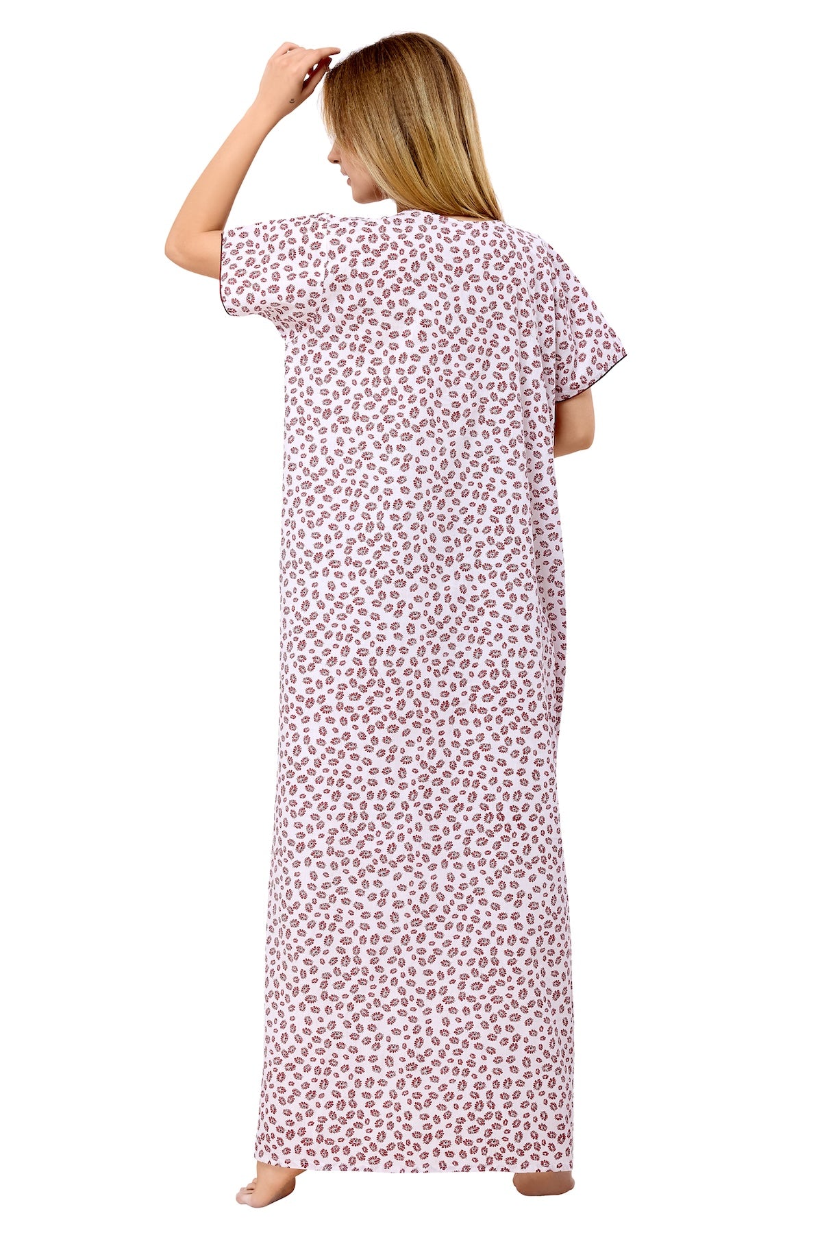 Front Open Plus Size Nightdress - Maroon