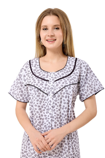 Front Open Plus Size Nightdress - Grey