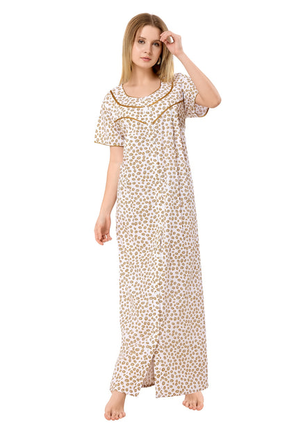 Front Open Plus Size Nightdress - Yellow
