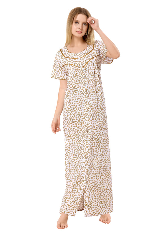 Front Open Plus Size Nightdress - Yellow