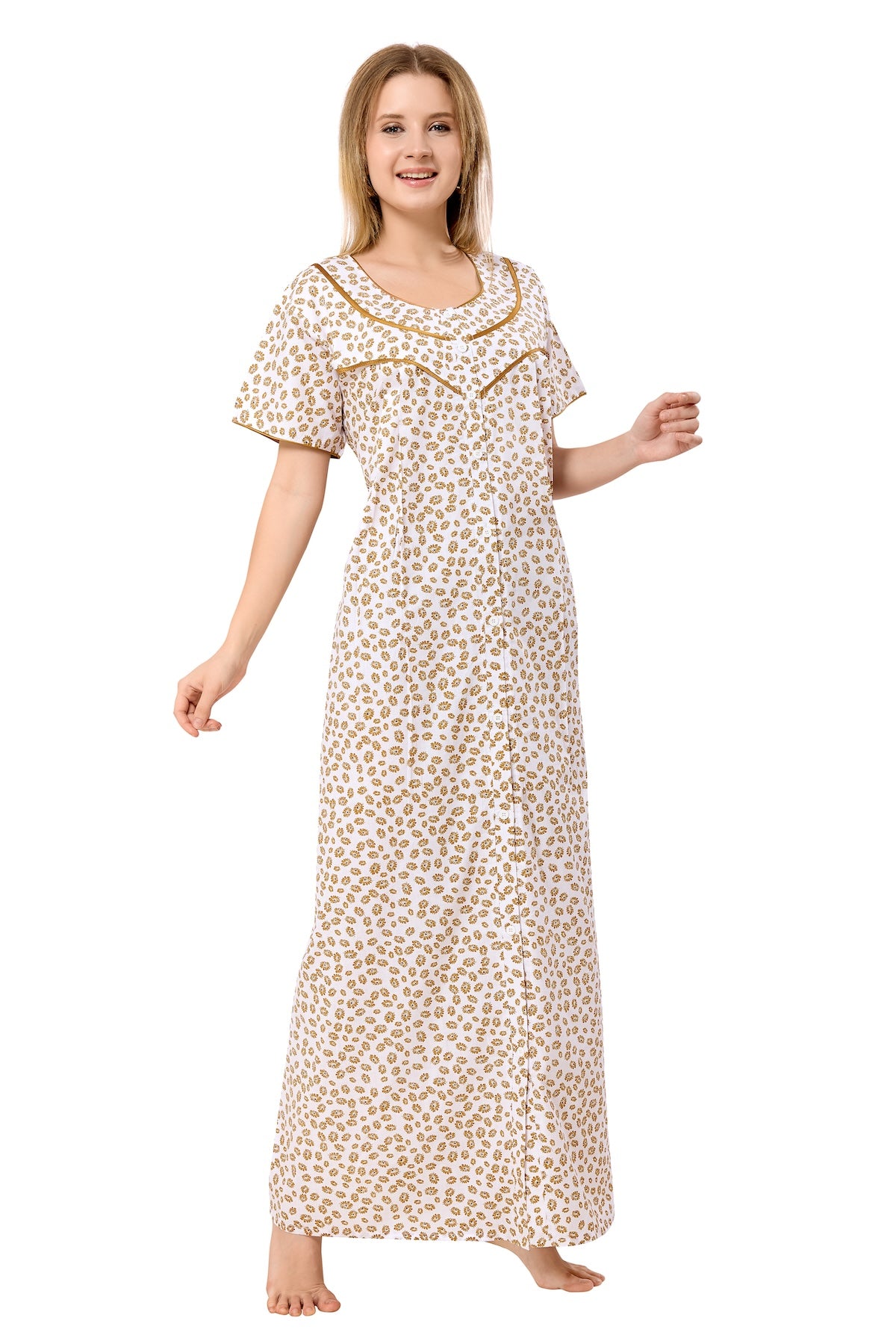 Front Open Plus Size Nightdress - Yellow