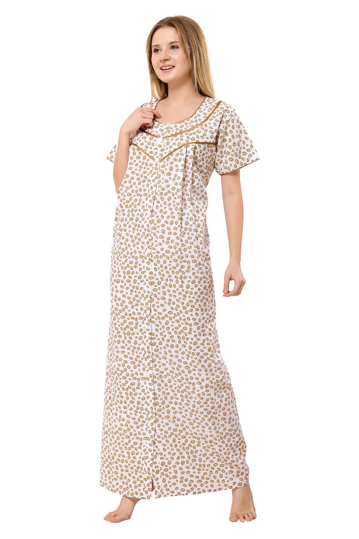 Front Open Plus Size Nightdress - Yellow