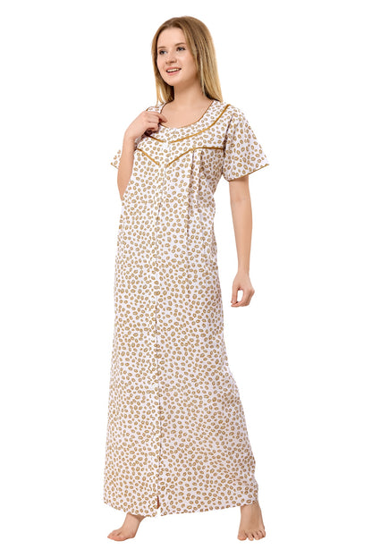 Front Open Plus Size Nightdress - Yellow
