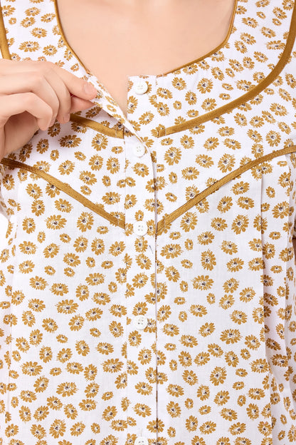 Front Open Plus Size Nightdress - Yellow