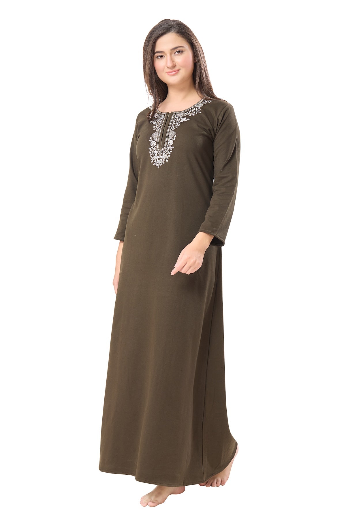 Rich Olive Embroidered Nightdress