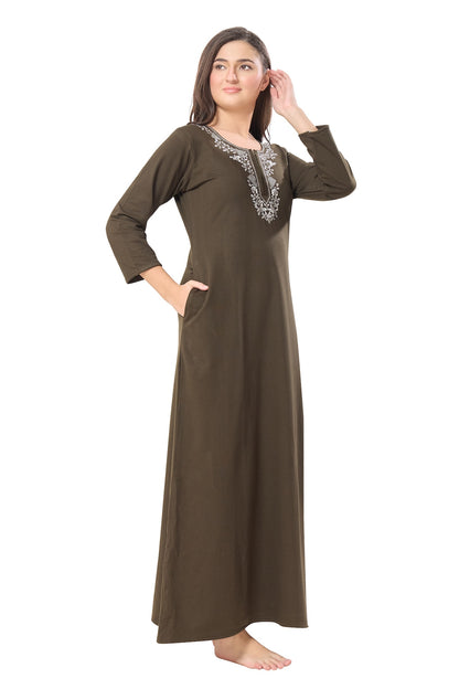 Rich Olive Embroidered Nightdress
