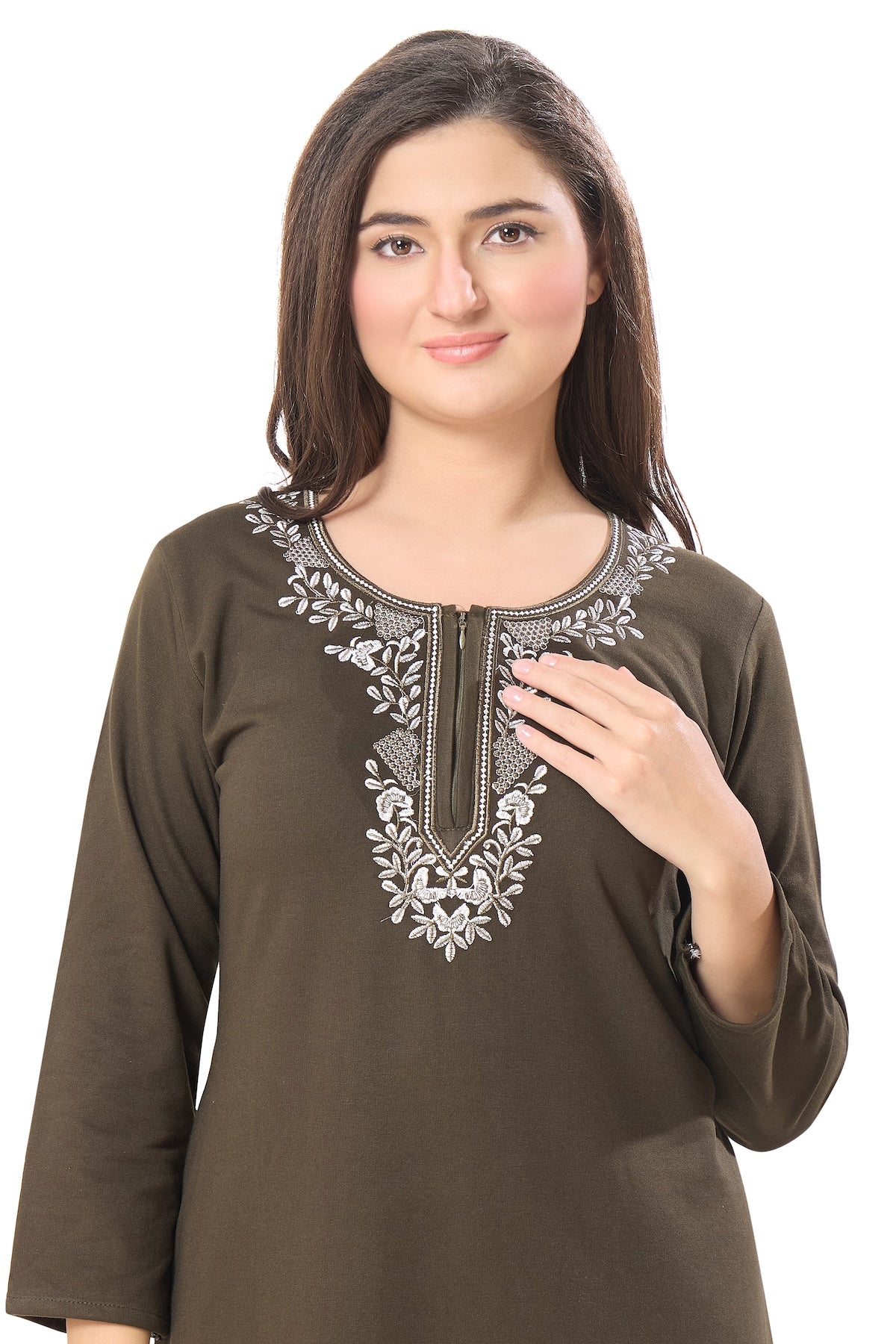 Rich Olive Embroidered Nightdress