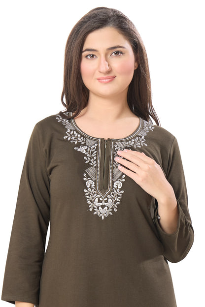 Rich Olive Embroidered Nightdress