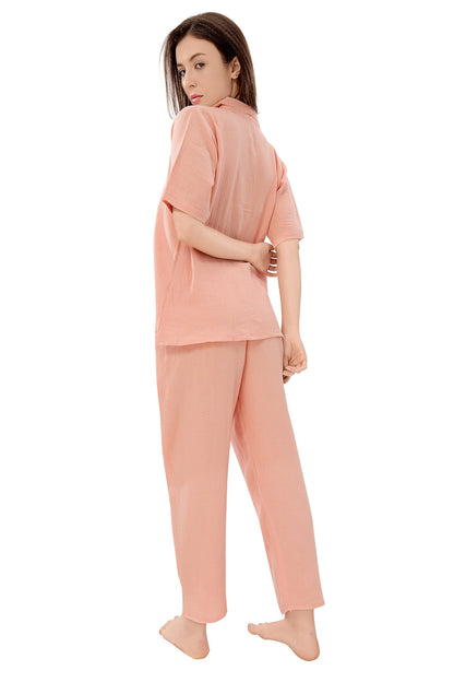 Peach Muslin Pajama Set