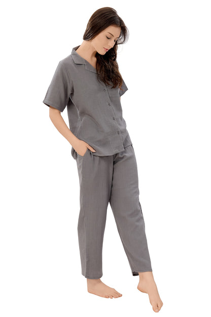 Grey Muslin Pajama Set