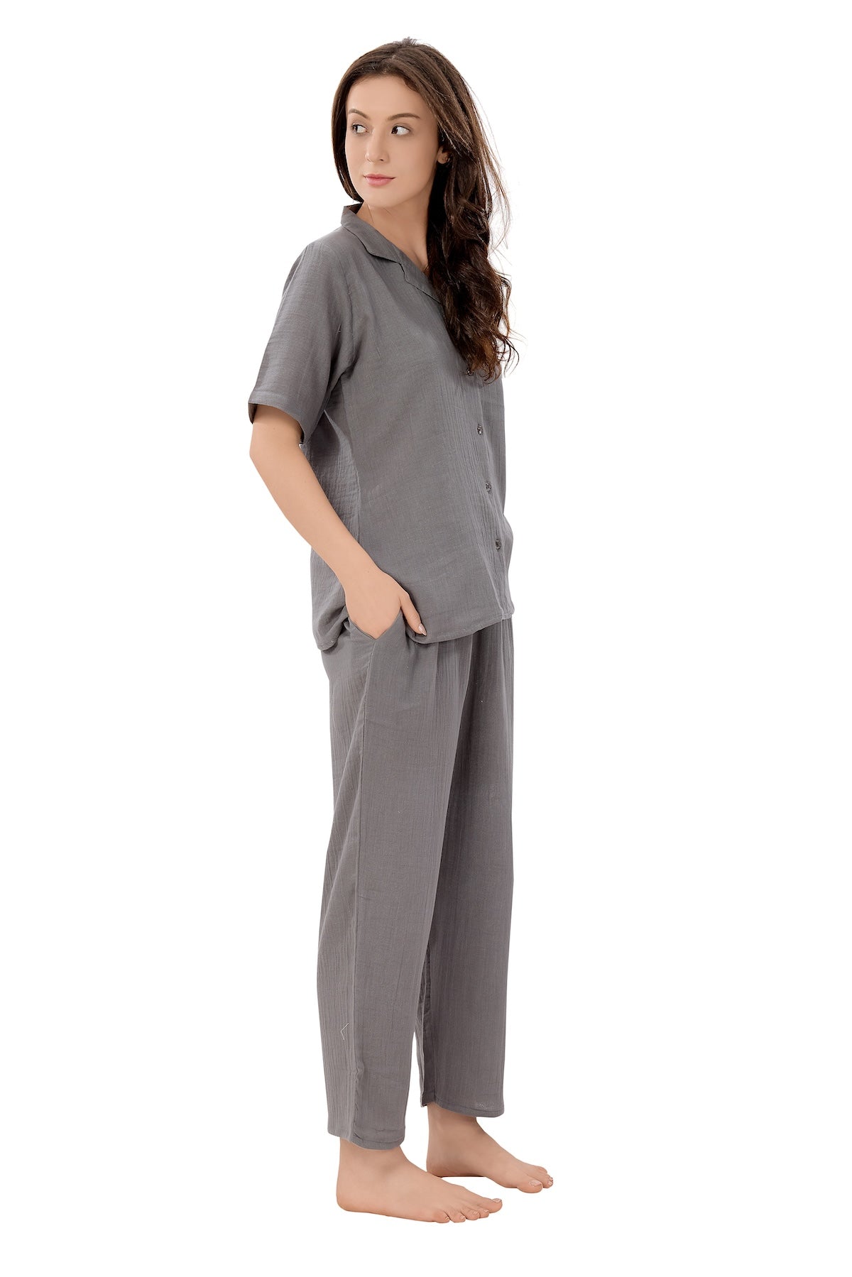 Grey Muslin Pajama Set