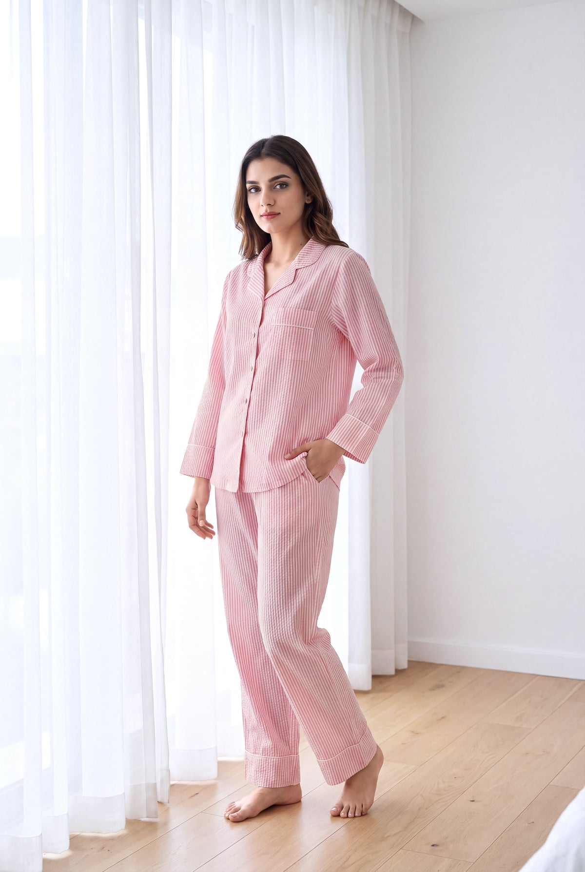 Blush Hour Striped Button-Down Pyjama Set