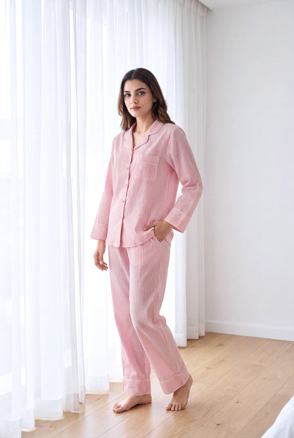 Blush Hour Striped Button-Down Pyjama Set