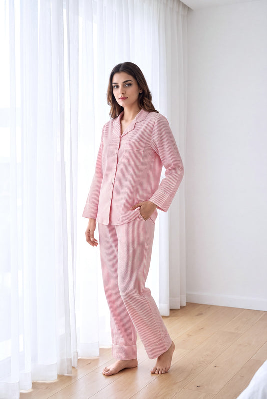 Blush Hour Striped Button-Down Pyjama Set