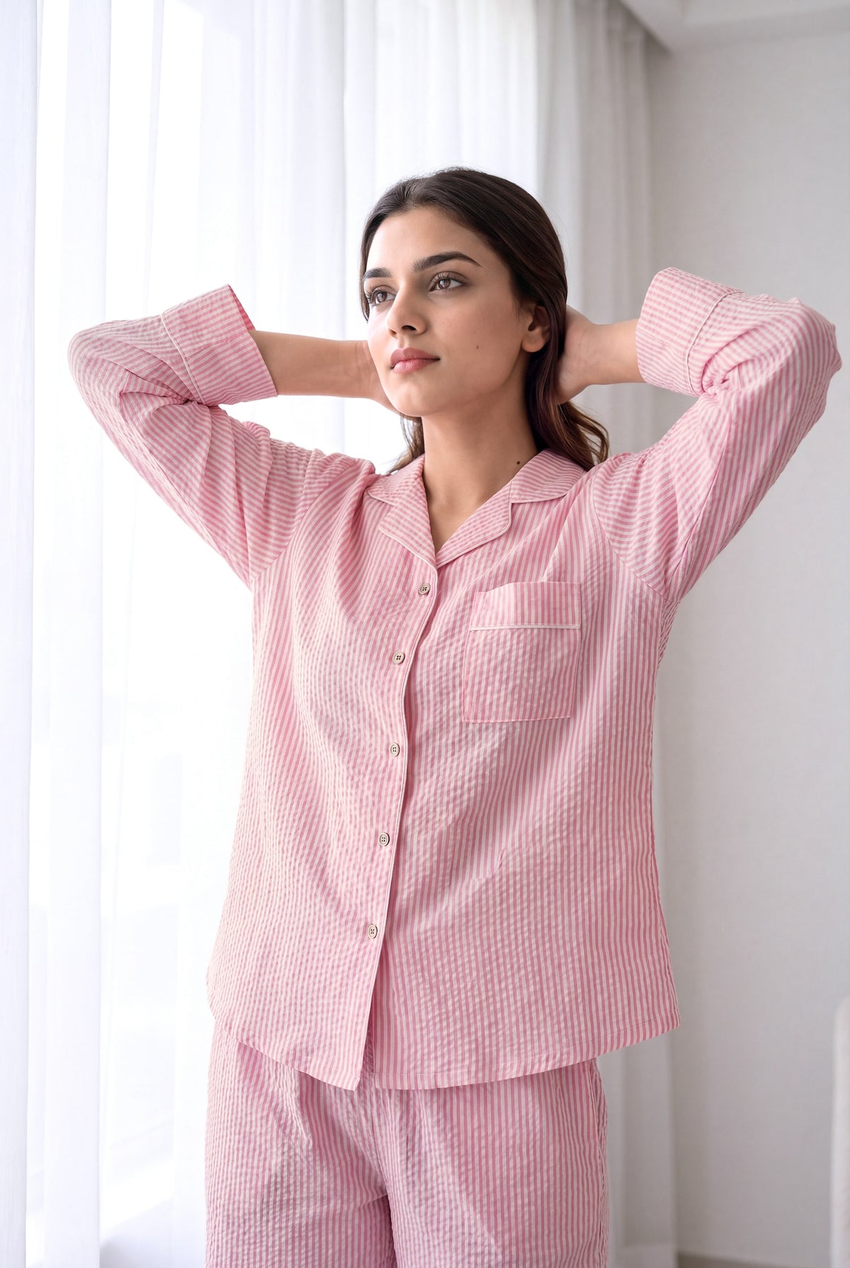 Blush Hour Striped Button-Down Pyjama Set