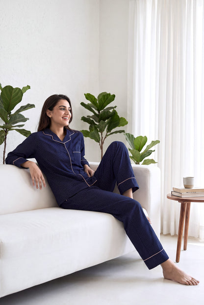 Midnight Dots Button-Down Pyjama Set