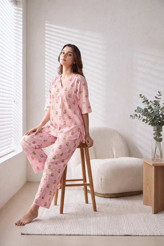 Rosy Lane Floral-Stripe Coord Set