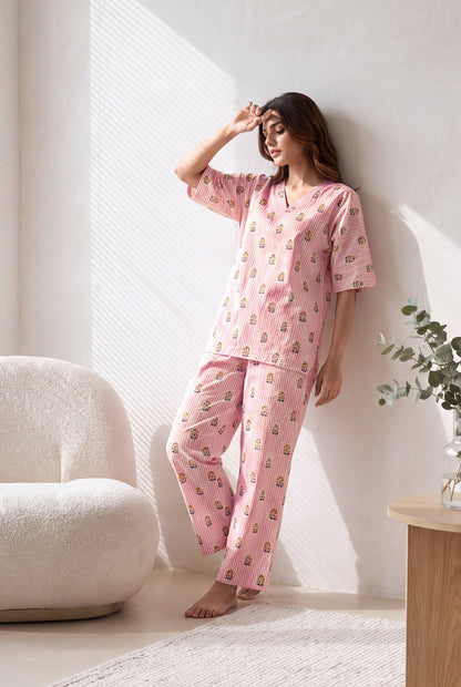 Rosy Lane Floral-Stripe Coord Set