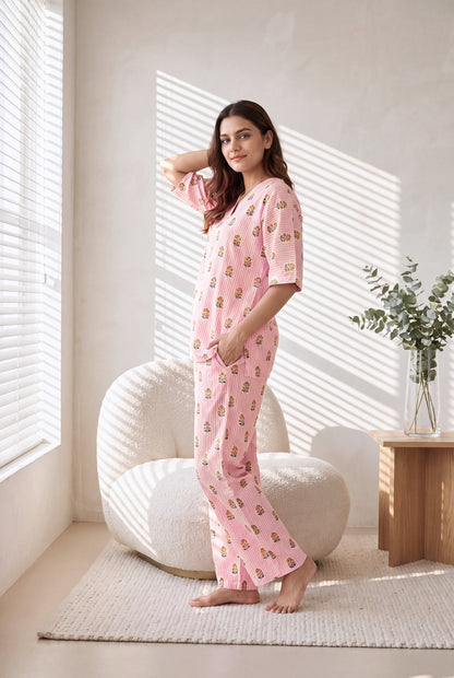 Rosy Lane Floral-Stripe Coord Set